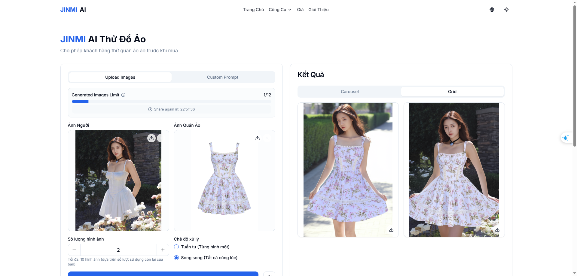 JINMI AI Clothing Try-On Interface